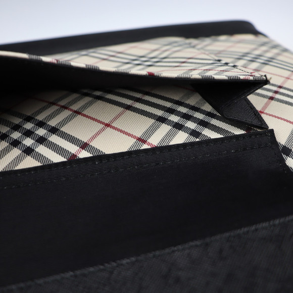 Burberry Tote Bag Canvas Leather Check Pattern Beige Black - Picture 7 of 8
